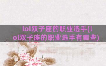 lol双子座的职业选手(lol双子座的职业选手有哪些)