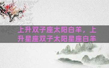 上升双子座太阳白羊，上升星座双子太阳星座白羊