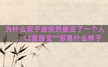 为什么双子座突然像变了一个人，12星座变**形是什么样子