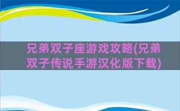 兄弟双子座游戏攻略(兄弟双子传说手游汉化版下载)