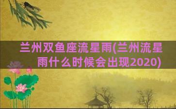 兰州双鱼座流星雨(兰州流星雨什么时候会出现2020)