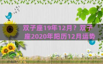 双子座19年12月？双子座2020年阳历12月运势