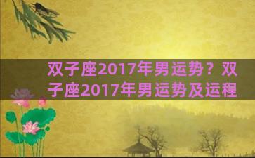 双子座2017年男运势？双子座2017年男运势及运程