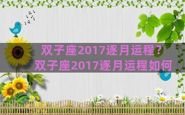 双子座2017逐月运程？双子座2017逐月运程如何