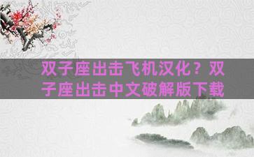 双子座出击飞机汉化？双子座出击中文破解版下载