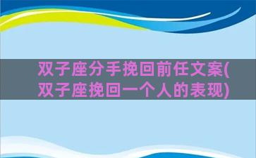 双子座分手挽回前任文案(双子座挽回一个人的表现)