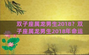 双子座属龙男生2018？双子座属龙男生2018年命运