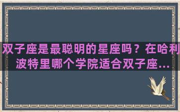 双子座是最聪明的星座吗？在哈利波特里哪个学院适合双子座...