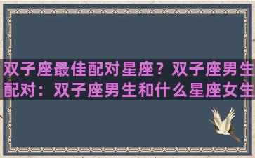 双子座最佳配对星座？双子座男生配对：双子座男生和什么星座女生最配