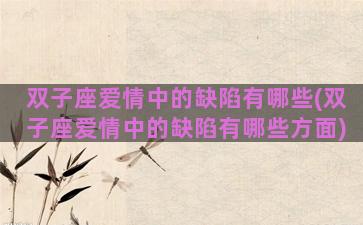 双子座爱情中的缺陷有哪些(双子座爱情中的缺陷有哪些方面)