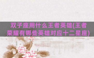 双子座用什么王者英雄(王者荣耀有哪些英雄对应十二星座)