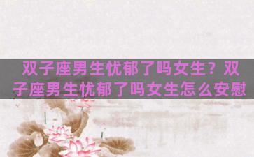 双子座男生忧郁了吗女生？双子座男生忧郁了吗女生怎么安慰