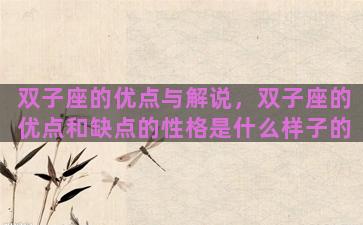 双子座的优点与解说，双子座的优点和缺点的性格是什么样子的