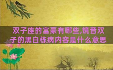 双子座的富豪有哪些,镜音双子的黑白栋病内容是什么意思