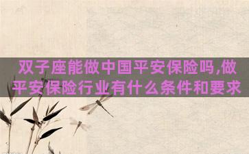 双子座能做中国平安保险吗,做平安保险行业有什么条件和要求