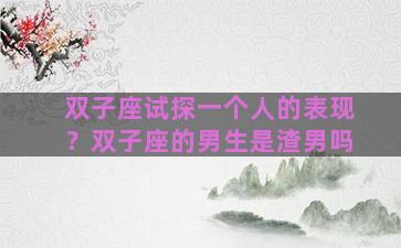 双子座试探一个人的表现？双子座的男生是渣男吗