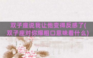 双子座说我让他变得反感了(双子座对你爆粗口意味着什么)