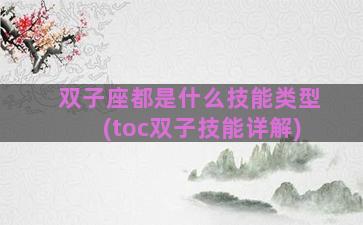 双子座都是什么技能类型(toc双子技能详解)