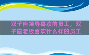双子座领导喜欢的员工，双子座老板喜欢什么样的员工