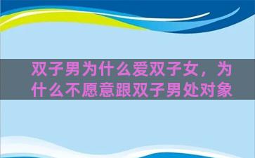 双子男为什么爱双子女，为什么不愿意跟双子男处对象