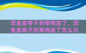 双鱼座等不到摩羯座了，双鱼座等不到摩羯座了怎么办