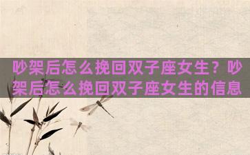 吵架后怎么挽回双子座女生？吵架后怎么挽回双子座女生的信息