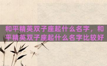 和平精英双子座起什么名字，和平精英双子座起什么名字比较好