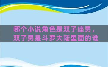 哪个小说角色是双子座男，双子男是斗罗大陆里面的谁