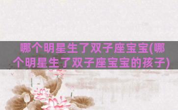 哪个明星生了双子座宝宝(哪个明星生了双子座宝宝的孩子)