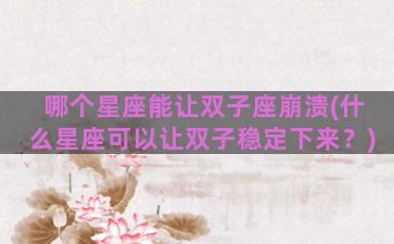 哪个星座能让双子座崩溃(什么星座可以让双子稳定下来？)
