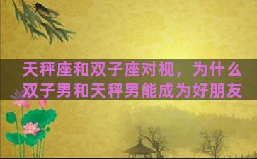 天秤座和双子座对视，为什么双子男和天秤男能成为好朋友