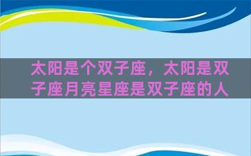 太阳是个双子座，太阳是双子座月亮星座是双子座的人