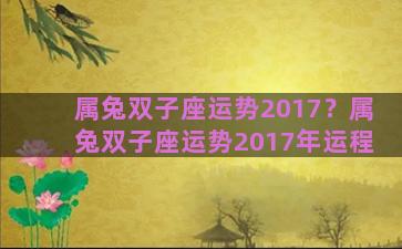 属兔双子座运势2017？属兔双子座运势2017年运程