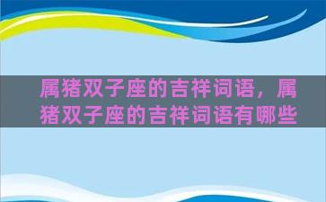 属猪双子座的吉祥词语，属猪双子座的吉祥词语有哪些