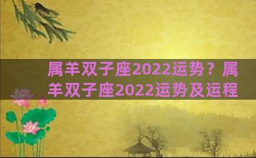 属羊双子座2022运势？属羊双子座2022运势及运程