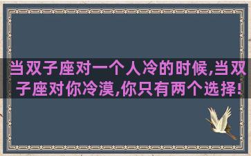 当双子座对一个人冷的时候,当双子座对你冷漠,你只有两个选择!