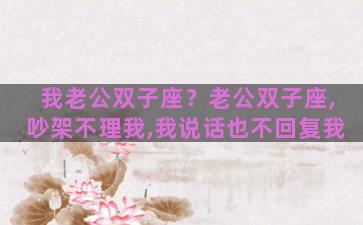 我老公双子座？老公双子座,吵架不理我,我说话也不回复我