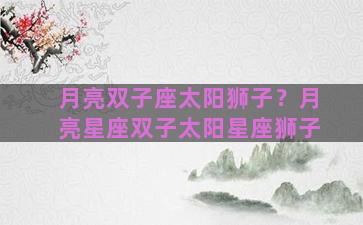 月亮双子座太阳狮子？月亮星座双子太阳星座狮子