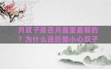 月双子是否月座里最弱的？为什么说巨蟹小心双子