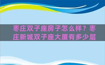 枣庄双子座房子怎么样？枣庄新城双子座大厦有多少层