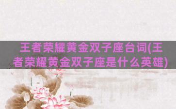 王者荣耀黄金双子座台词(王者荣耀黄金双子座是什么英雄)