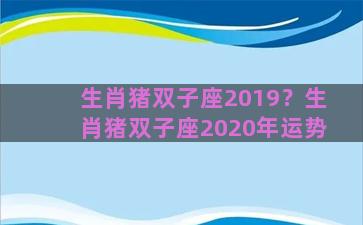 生肖猪双子座2019？生肖猪双子座2020年运势