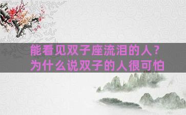 能看见双子座流泪的人？为什么说双子的人很可怕