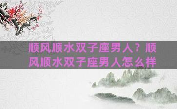 顺风顺水双子座男人？顺风顺水双子座男人怎么样